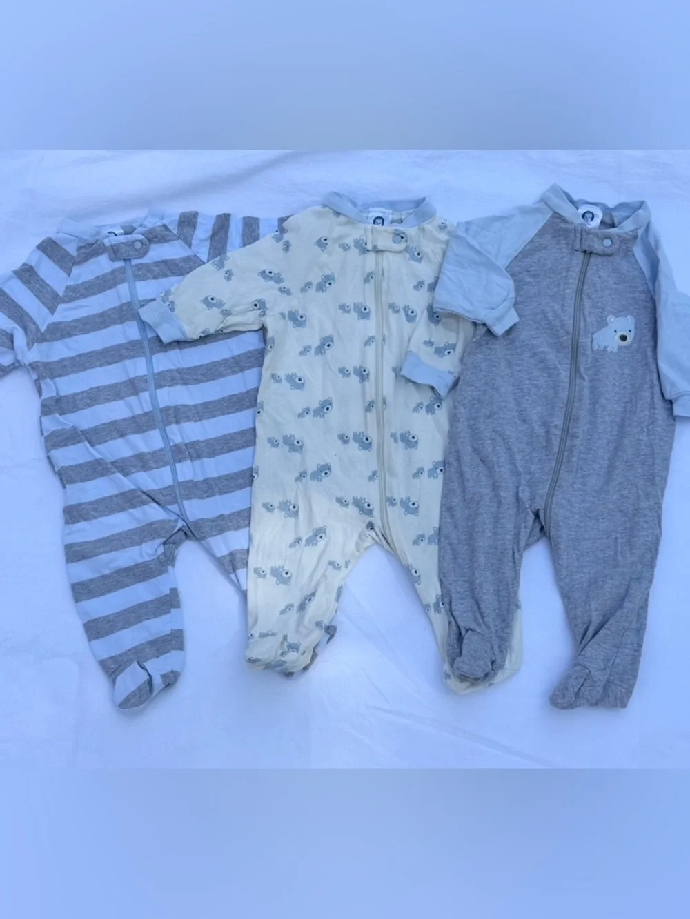 0-3MTH Gerber Cream and Light Blue Footed One-Piece with Animal Print